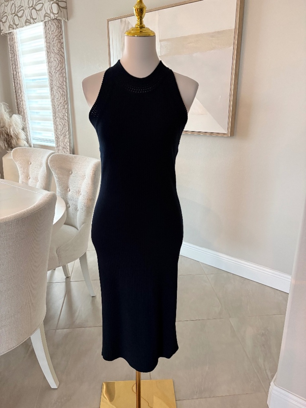 NWT Lucky Navy Blue Ribbed & Crochet Midi Dress